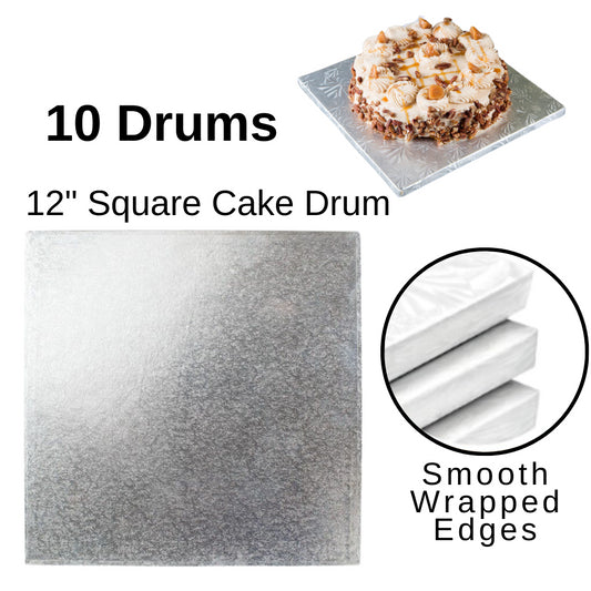 10 Board - 12" Square Cake Drums - Silver