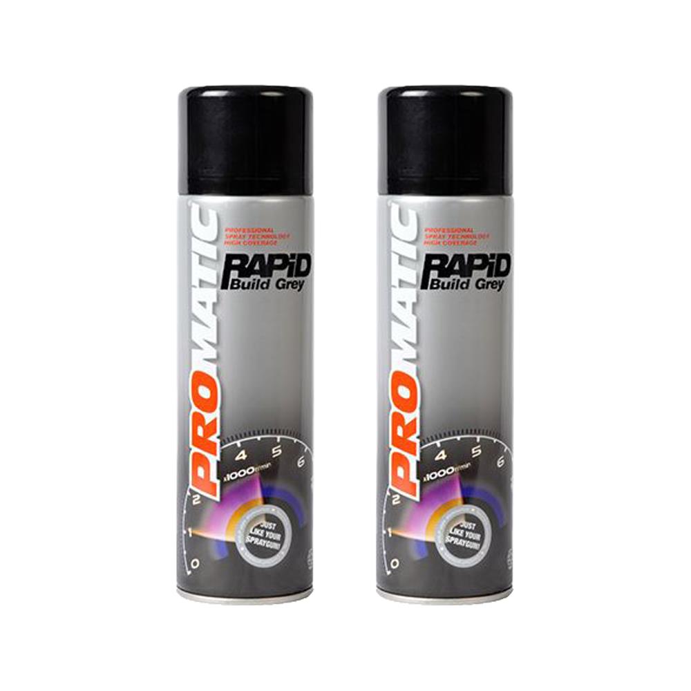 2X Promatic Rapid Build Grey Primer Spray 500ml