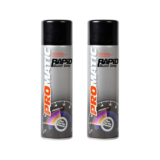 2X Promatic Rapid Build Grey Primer Spray 500ml