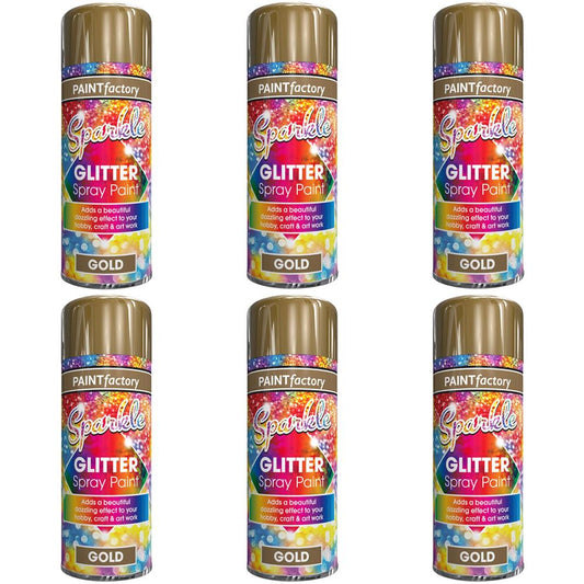 6X Paint Factory Gold Glitter Spray Paint 200ml