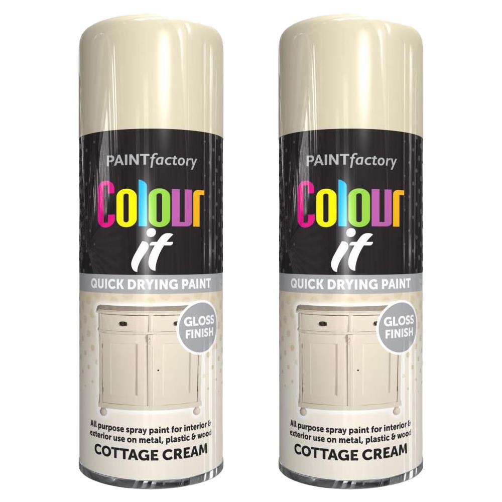 2X Paint Factory Cottage Cream Gloss Spray Paint 400ml