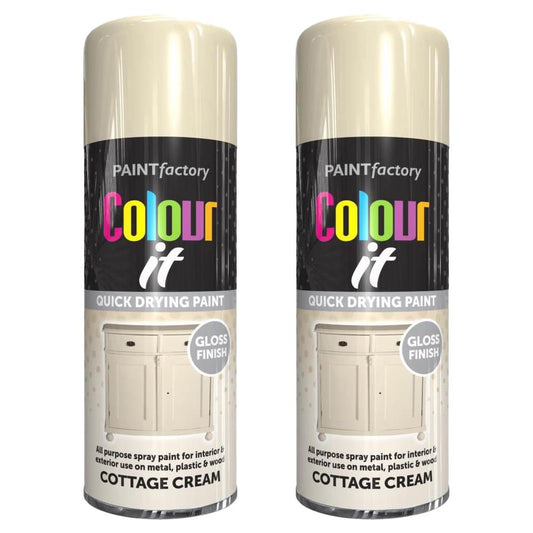 2X Paint Factory Cottage Cream Gloss Spray Paint 400ml