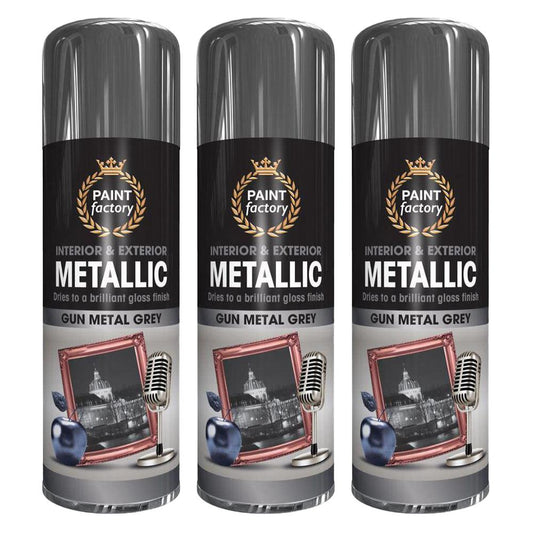 3X Paint Factory Paintgun Grey Metallic Spray Paint 400ml