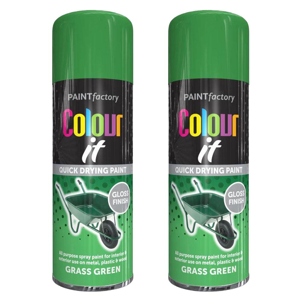 2X Paint Factory Grass Green Gloss Spray Paint 400ml.