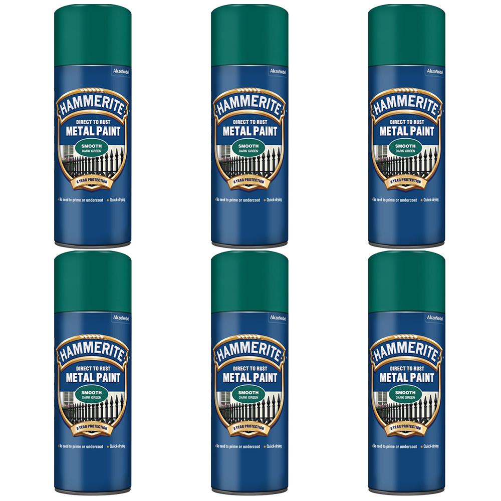 6X Hammerite Smooth Dark Green Spray Paint 400ml