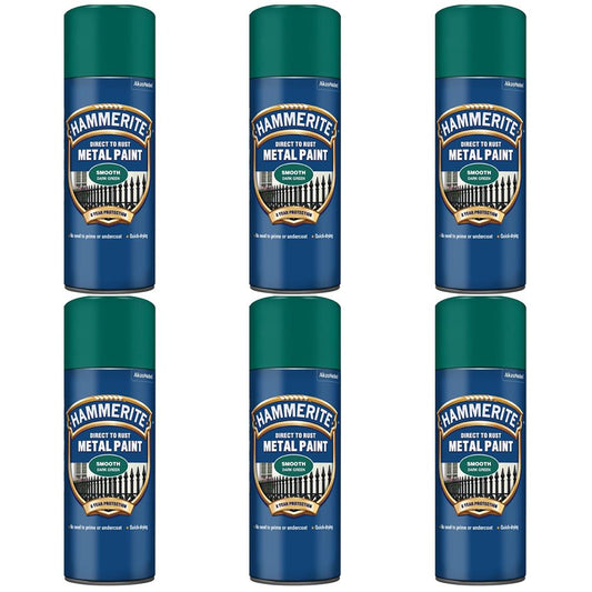 6X Hammerite Smooth Dark Green Spray Paint 400ml