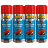 4X Hycote Engine Enamel Gloss Red Spray Paint 400ml