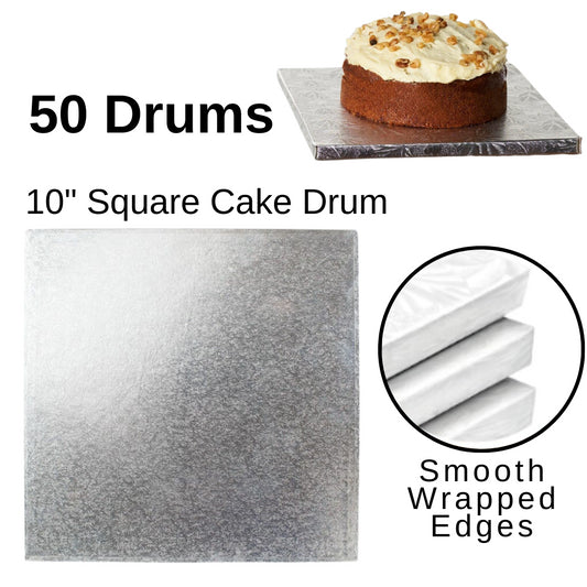 50 Board - 10" Square Cake Drums - Silver