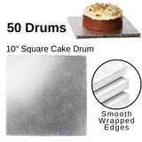 50 Board - 10" Square Cake Drums - Silver