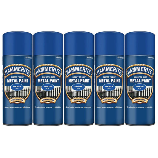 5X Hammerite Smooth Blue Spray Paint 400ml