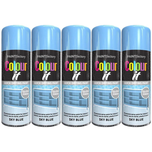 5X Paint Factory Sky Blue Gloss Spray Paint 400ml