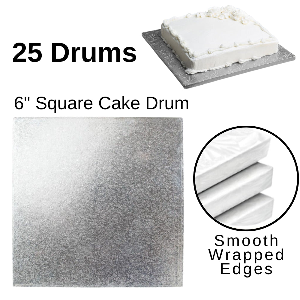 25 Board - 8" Square Cake Drums - Silver