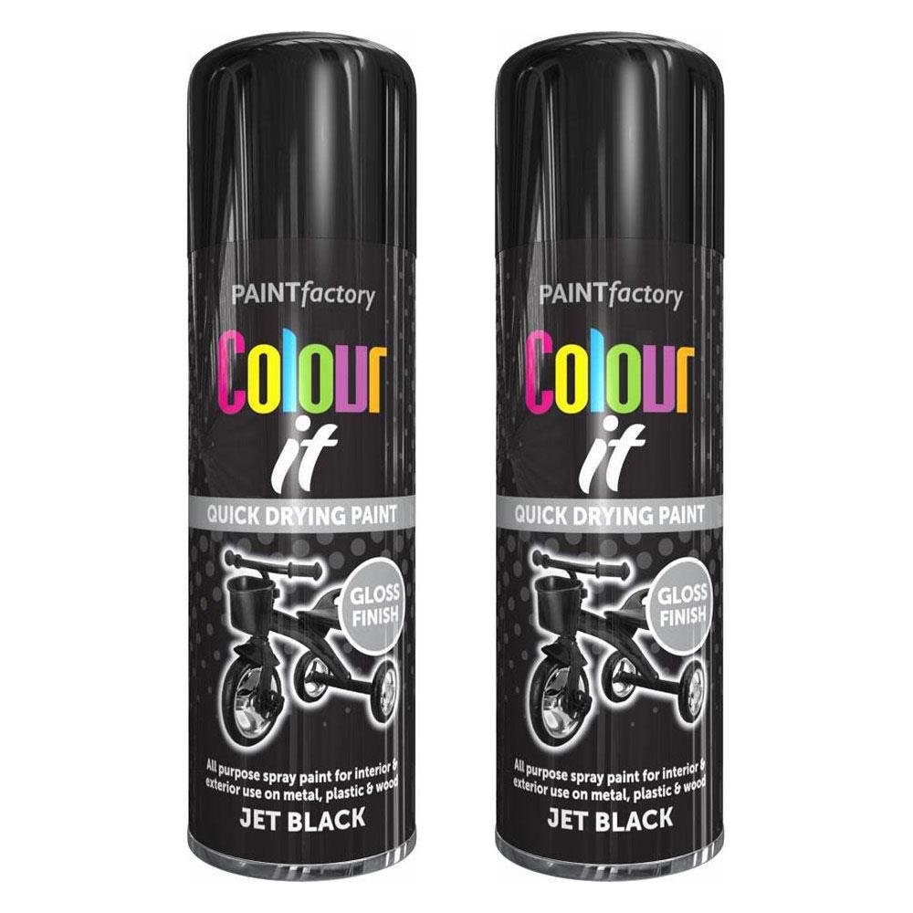 2X Paint Factory Jet Black Gloss Spray Paint 400ml