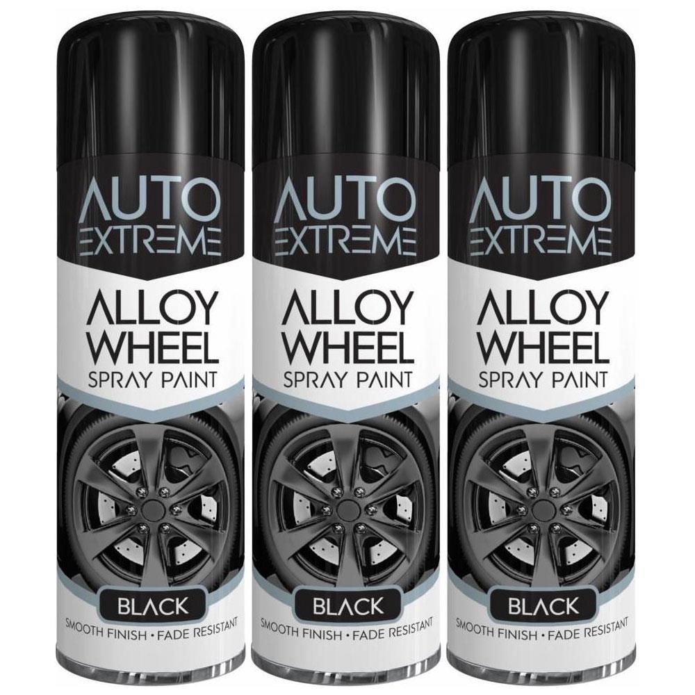 3X Auto Extreme Black Alloy Wheel Spray Paint 300ml