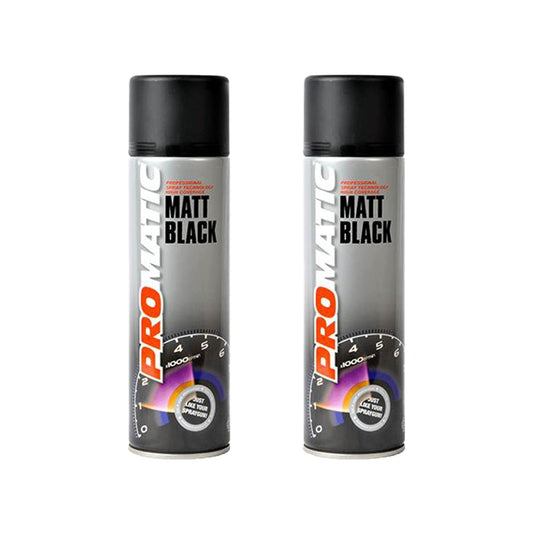 2X Promatic Matt Black Spray Paint 500ml