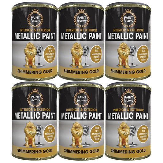 6X Paint Factory Mettalic Gold Paint Tin 300ml