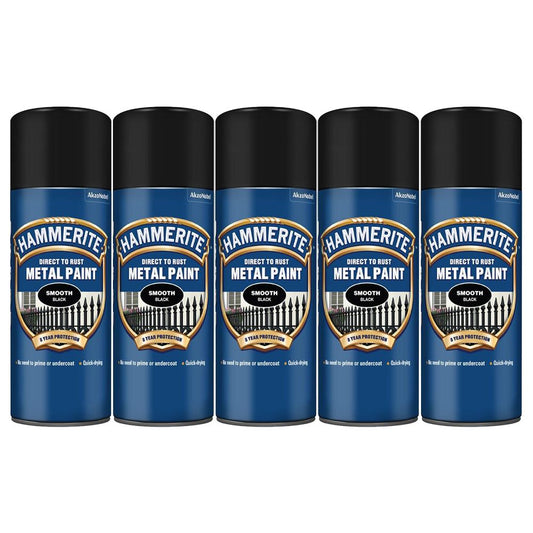 5X Hammerite Smooth Black Spray Paint 400ml