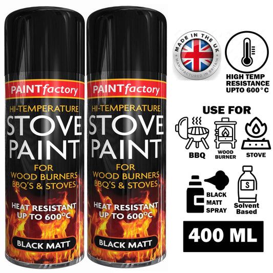 2X High Temp Black Stove Spray Paint 400ml