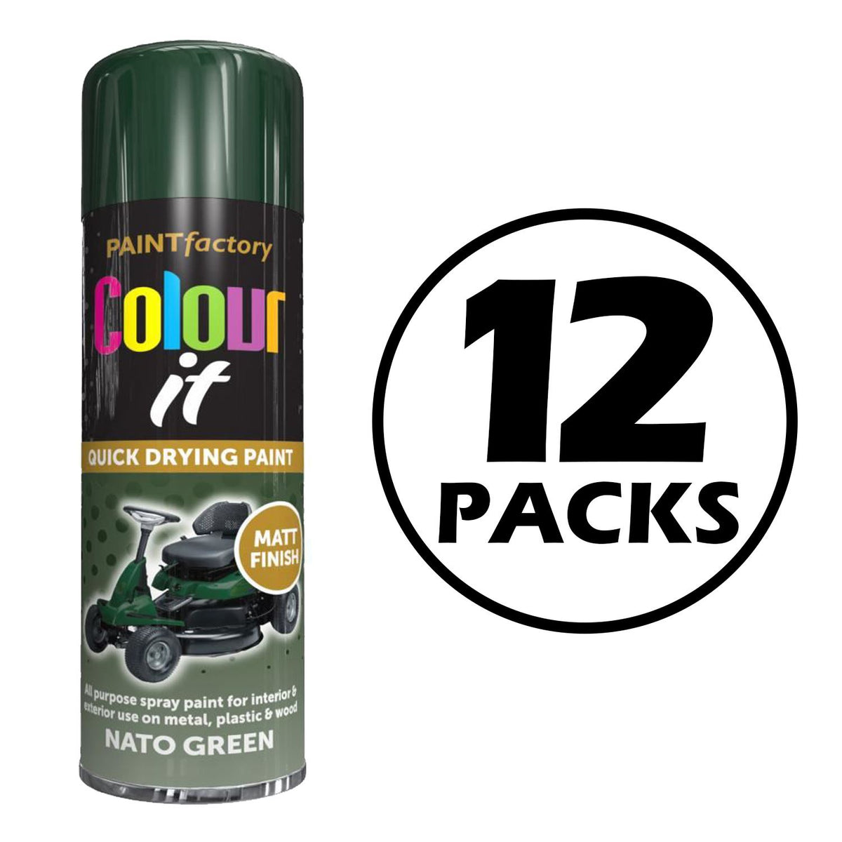 12X Paint Factory Nato Green Matt Spray Paint 250ml