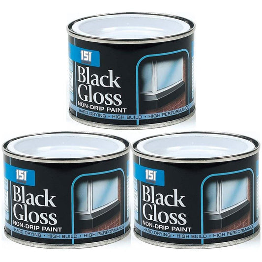 3X Non-Drip Black Gloss Paint Tin 180ml