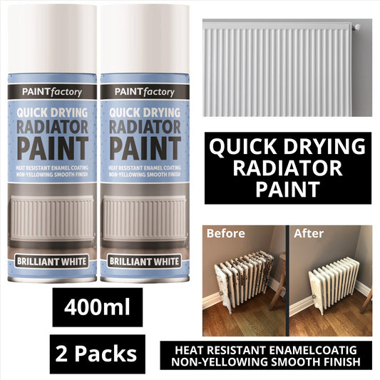 2x Paint Factory Quick Drying Radiator Paint White 400Ml