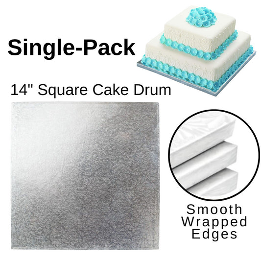 1 Board - 14" Square Cake Drums - Silver