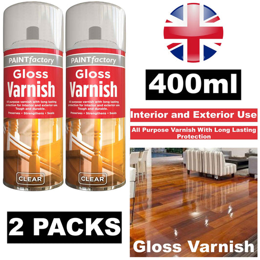 2X Paint Factory Clear Gloss Varnish Spray 400ml