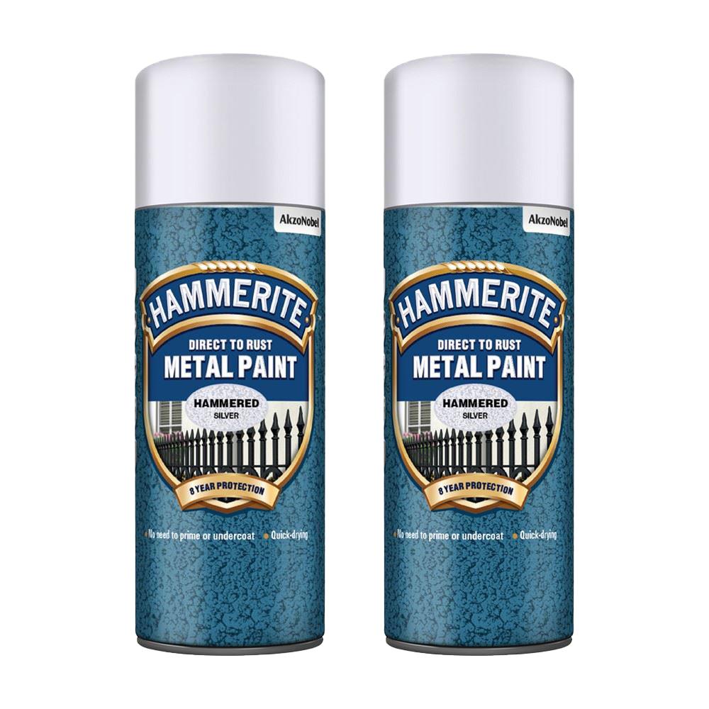 2X Hammerite Hammered Silver Spray Paint 400ml