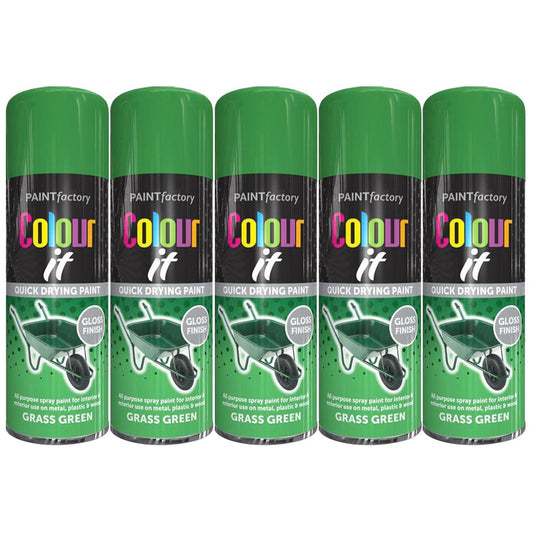 5X Paint Factory Grass Green Gloss Spray Paint 400ml.