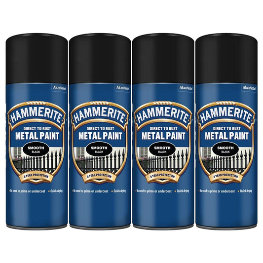 4X Hammerite Smooth Black Spray Paint 400ml