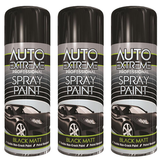 3X Auto Extreme Black Matt Spray Paint 400ml