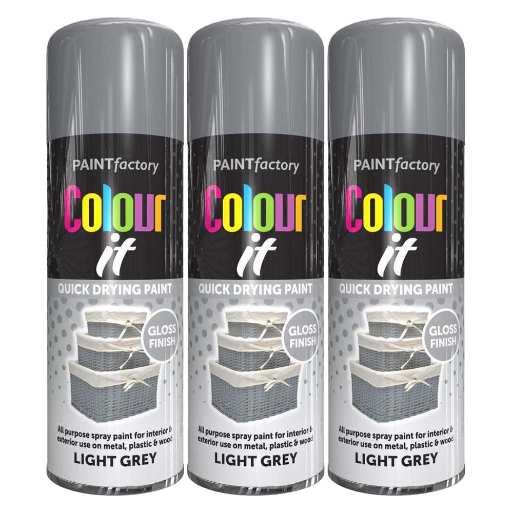 3X Paint Factory Light Grey Gloss Spray Paint 400ml