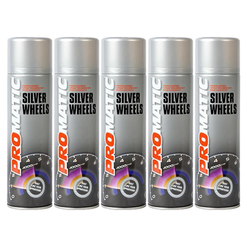 5X Promatic Wheel Silver Spray Paint 500ml