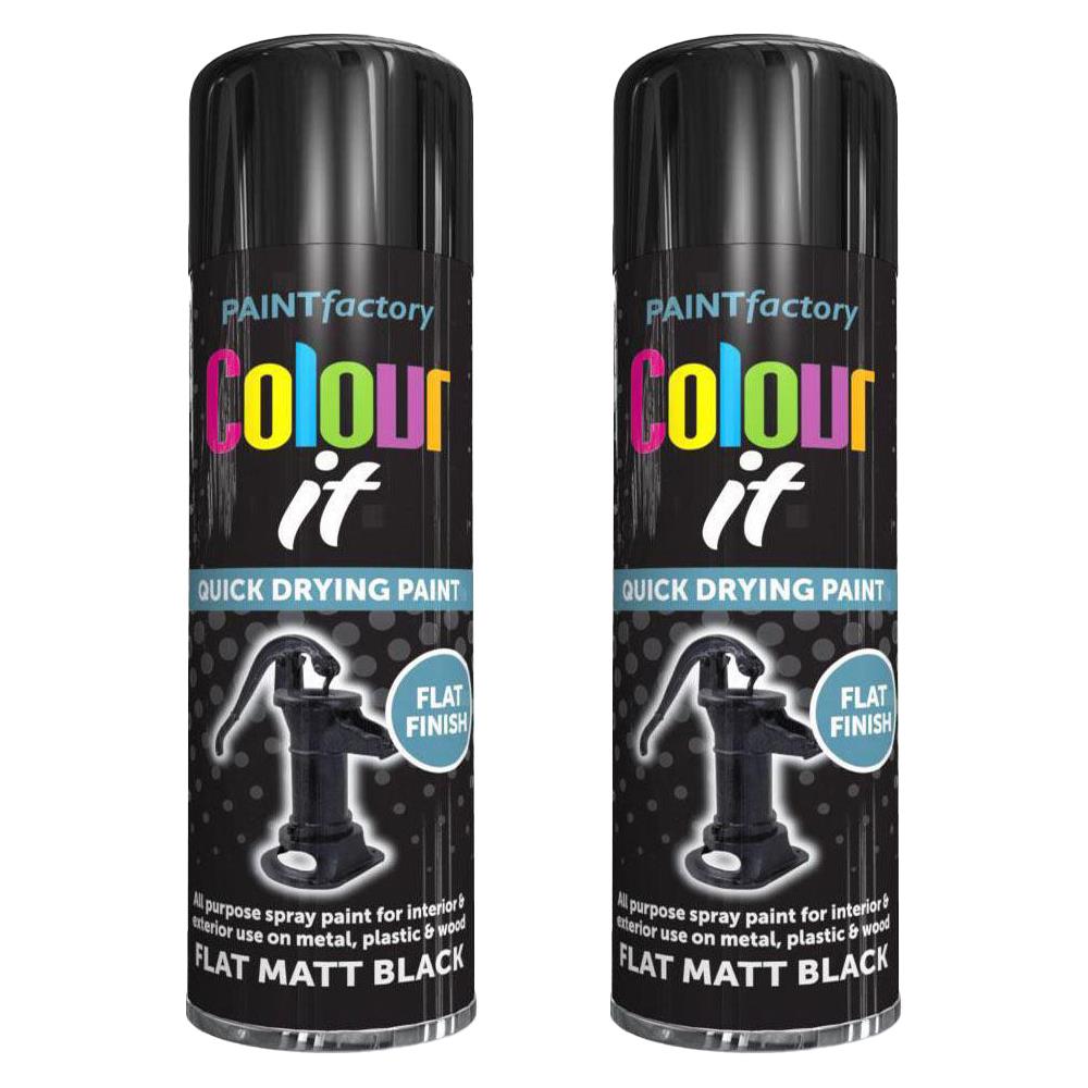 2X Paint Factory Flat Matt Black Spray Paint 250ml