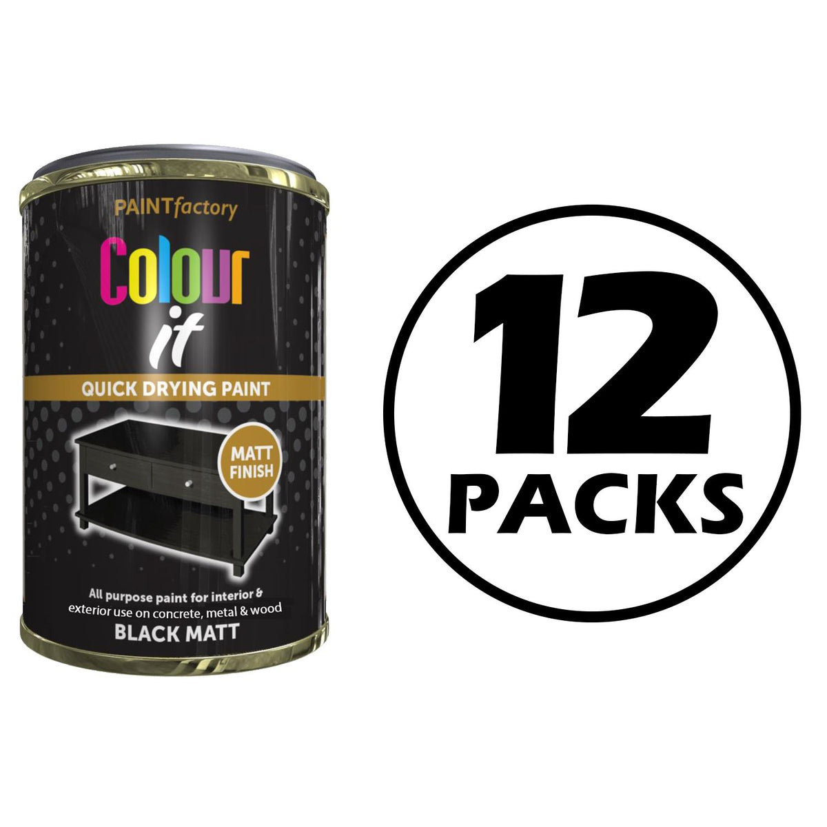 12X Paint Factory Black Matt Tin Paint 300ml