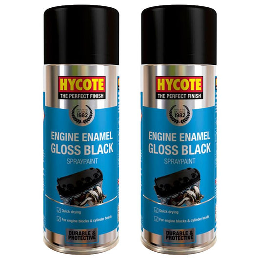 2X Hycote Gloss Black Engine Enamel Spray Paint 400ml