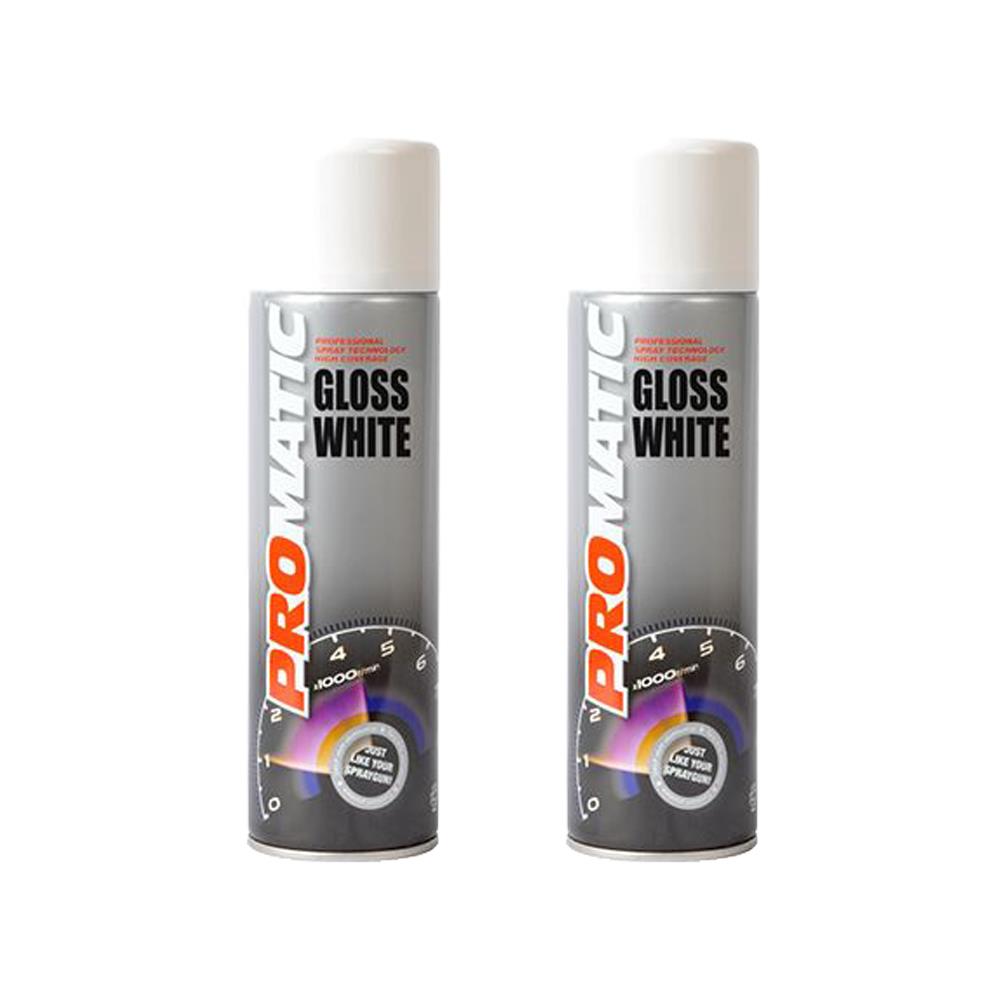 2X Promatic Gloss White Spray Paint 500ml