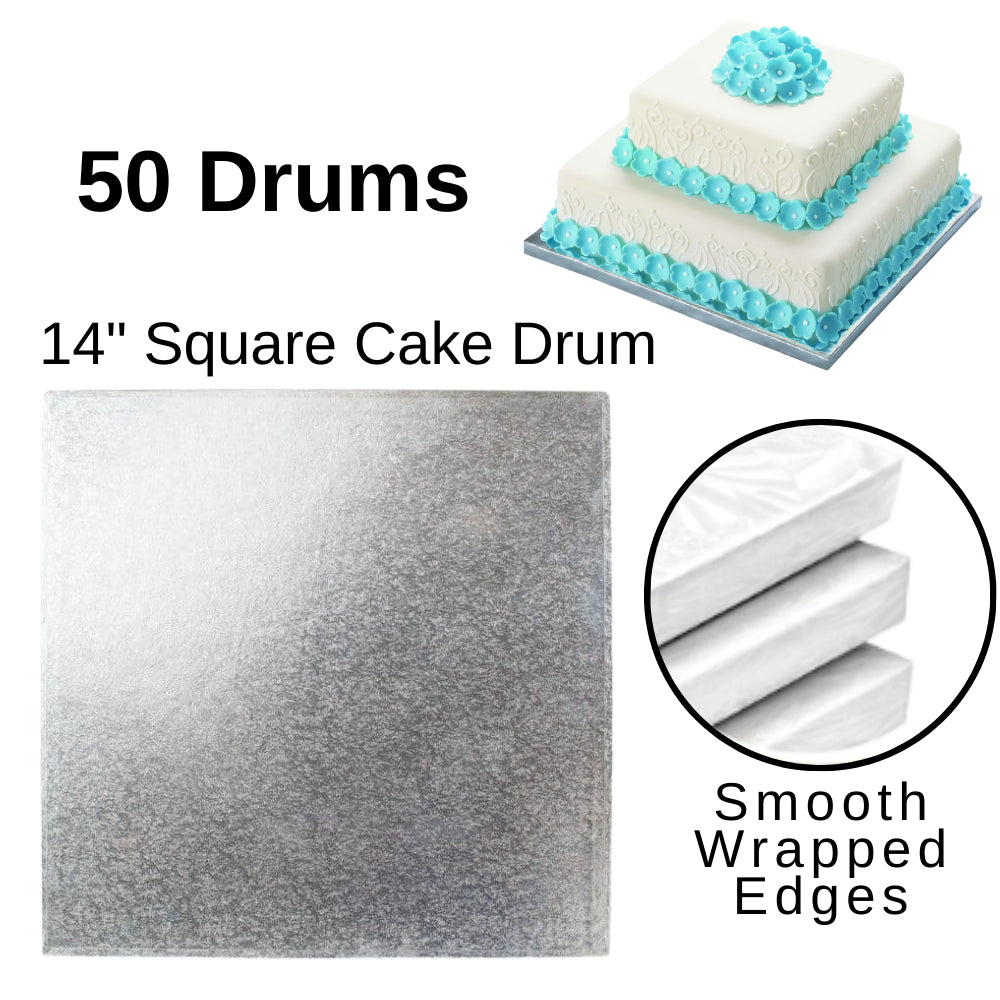 50 Board - 14" Square Cake Drums - Silver