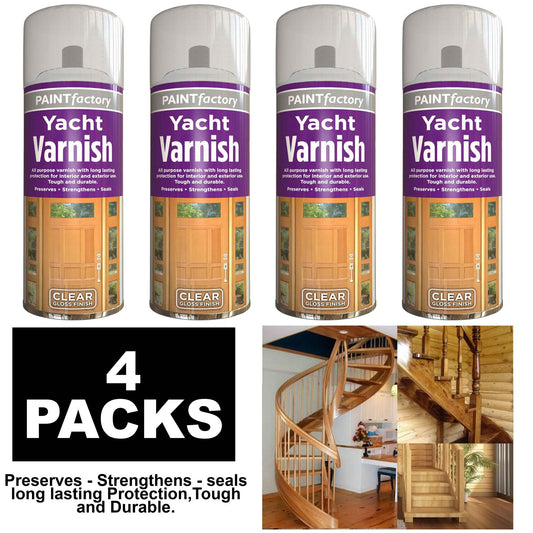 4X Paint Factory Clear Yacht Varnish Spray 400ml