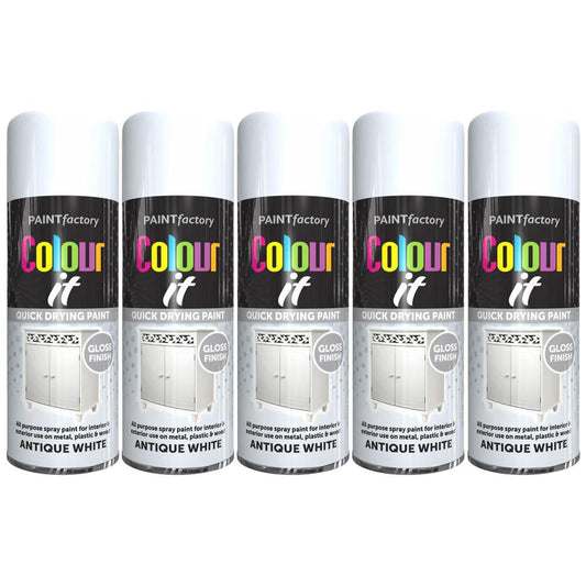 5X Paint Factory Antique White Gloss Spray Paint 400ml