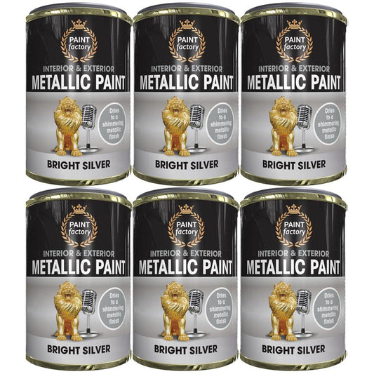 6X Paint Factory Mettalic Silver Paint Tin 300ml