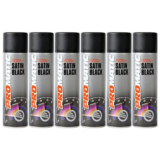 6X Promatic Satin Black Spray Paint 500ml