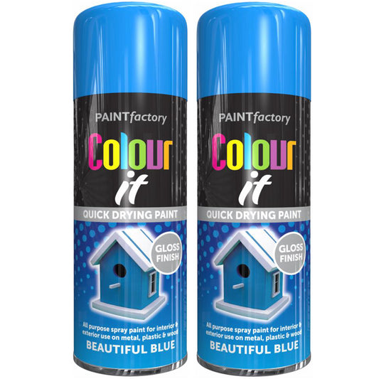 2X Paint Factory Beautiful Blue Gloss Spray Paint 400ml