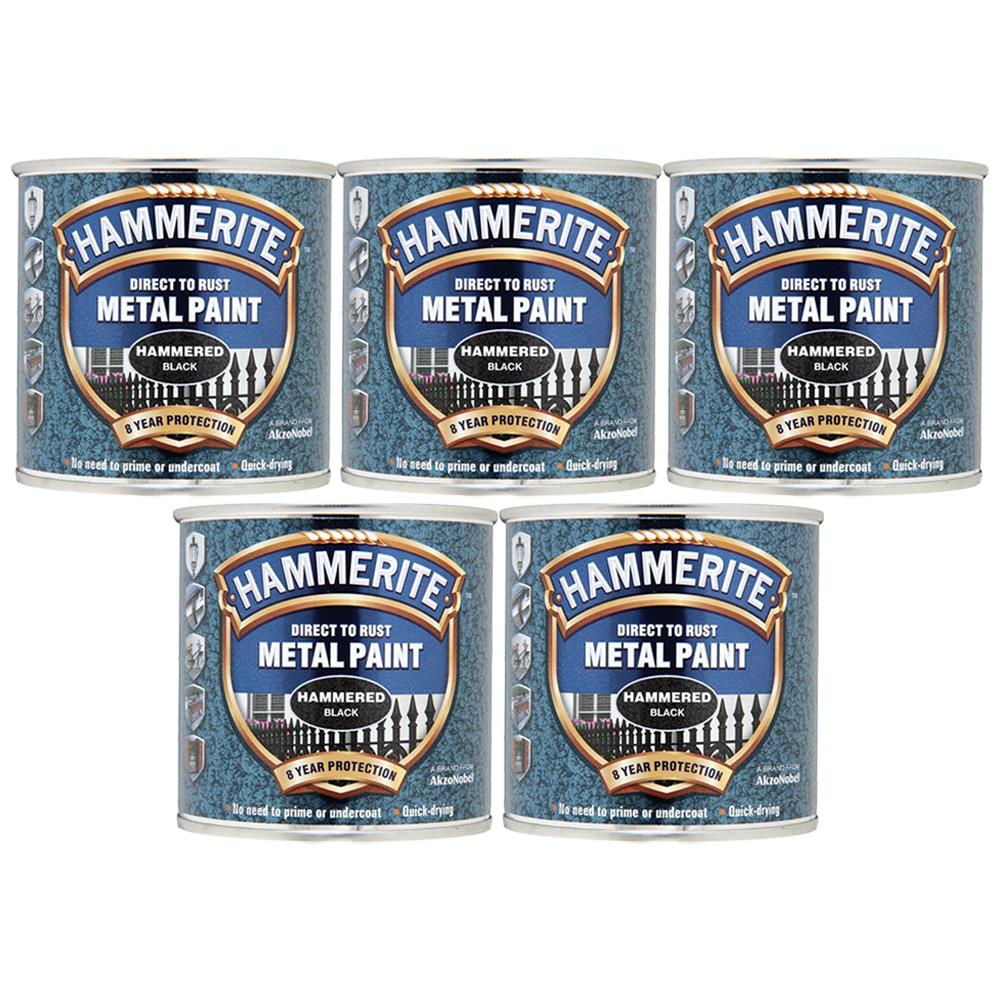 5X Hammerite Hammered Black Paint 250ml