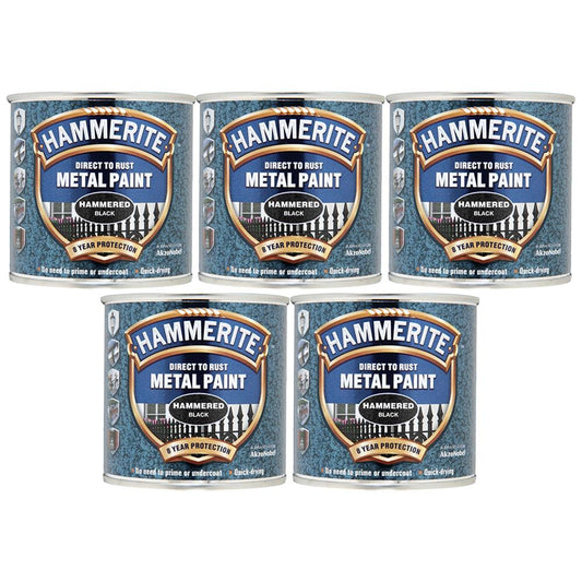 5X Hammerite Hammered Black Paint 250ml