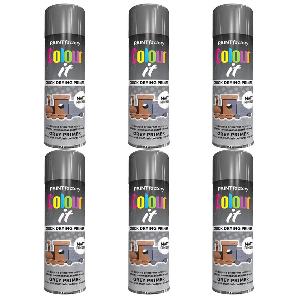 6X Paint Factory Grey Primer Spray 250ml