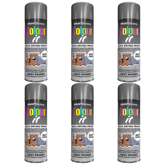 6X Paint Factory Grey Primer Spray 250ml