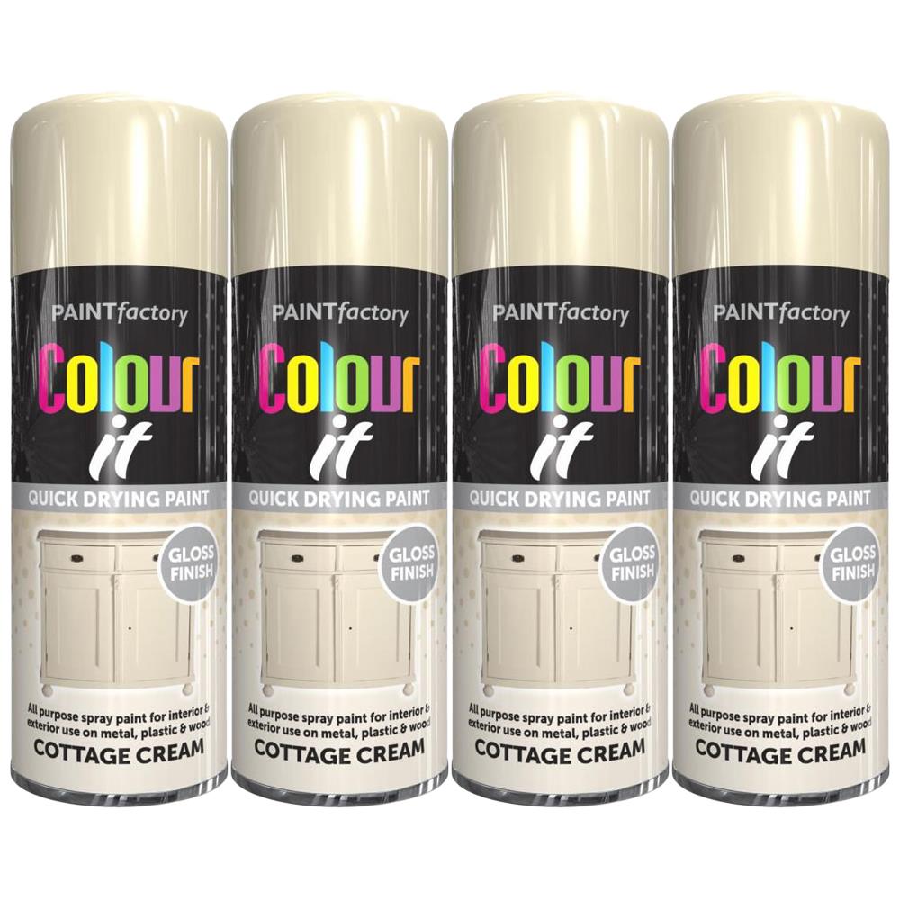 4X Paint Factory Cottage Cream Gloss Spray Paint 400ml