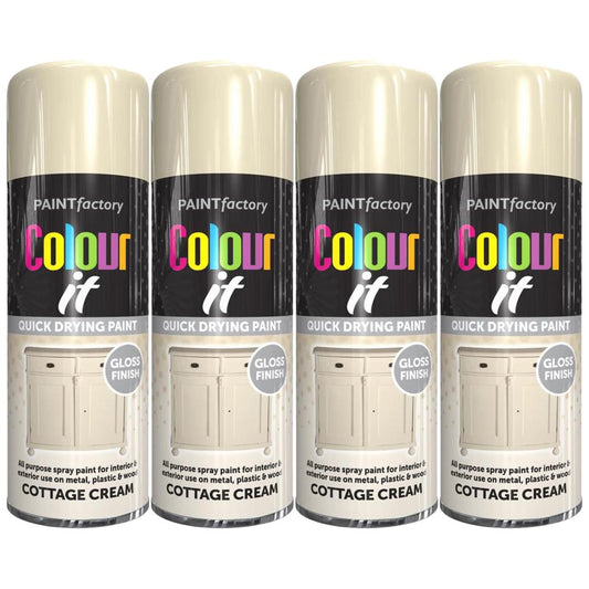 4X Paint Factory Cottage Cream Gloss Spray Paint 400ml