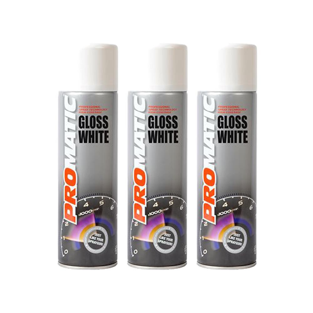 3X Promatic Gloss White Spray Paint 500ml